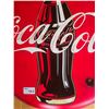 Image 2 : coca-cola curved button sign w/bottle like new. Some intentions distress marks in sign 24 inch size