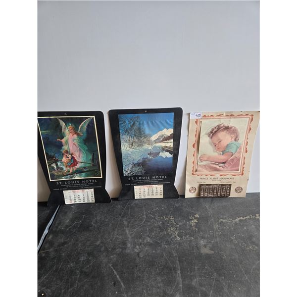 3 local collectible calenders-PA hardware 1958- st. louis hotel 1978 (x2, both different)