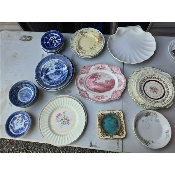 45 pieces of serving plates- blue willow+ others