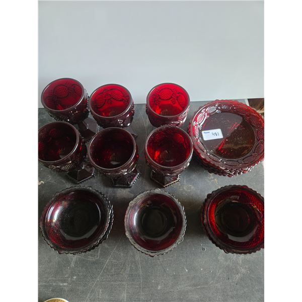 18 pieces of ruby glass ware- 6 goblets