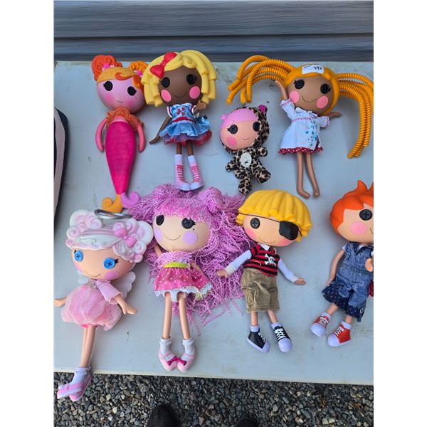 Large lot of lala loopsy characher dolls with extra stuffies =stored for many years- not played with