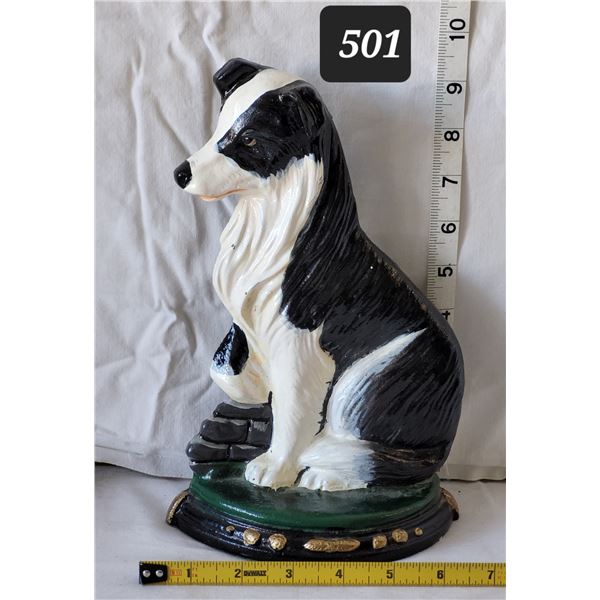 Cast iron, painted dog door stop.