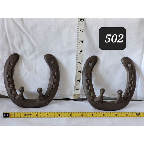 Cast iron, Horseshoe wall coat hooks.