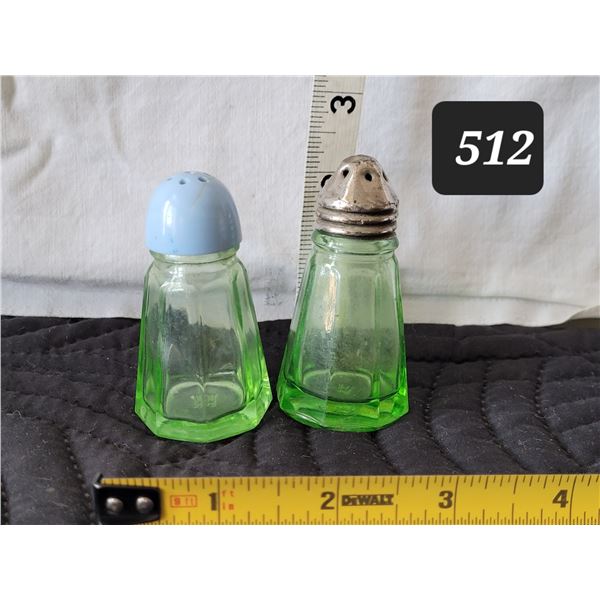 Vintage green uranium glass S&P shakers.