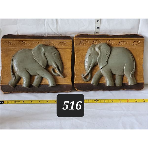 Vintage raised elephant plaques. Made in Texas USA