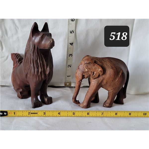 Carved elephant & dog. Unknown wood.