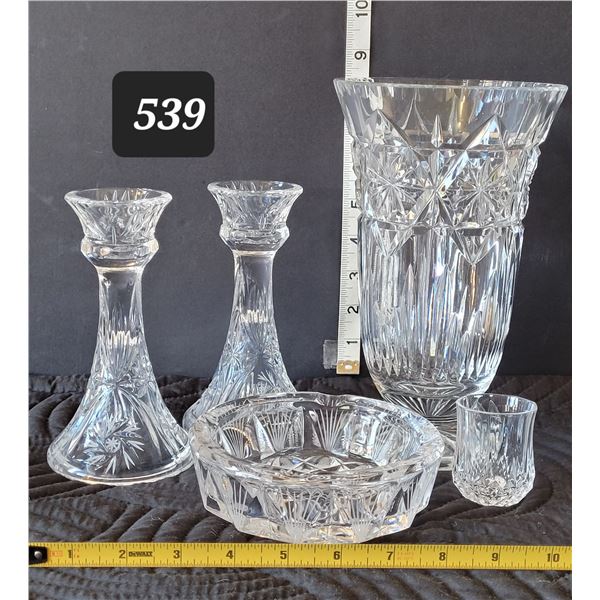 Pinwheel lead crystal. Vase, candle sticks, ashtray/ candy dish, toothpick vase.