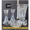 Image 1 : Pinwheel lead crystal. Vase, candle sticks, ashtray/ candy dish, toothpick vase.