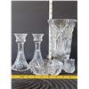 Image 5 : Pinwheel lead crystal. Vase, candle sticks, ashtray/ candy dish, toothpick vase.