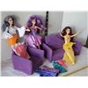 Image 5 : Barbie dolls, sofa, chair & dresses.