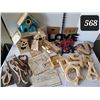 Image 1 : Box of wood crafting products.Patterns, letters, bird houses, trims etc.