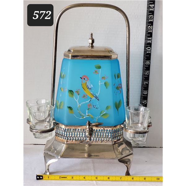 Vintage Oriental decorated , silver plated tea dispenser.