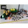 Image 1 : Large battery tractor, farm animals, buildings, fences & tools.