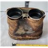 Image 4 : Vintage leather wrapped binoculars & pouch.