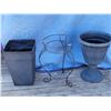 Image 1 : Metal plant stand & large outdoor pots. Approx. 18-20” H