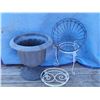 Image 1 : Outdoor plant urn 18”H. Metal rolling & stationary plant stands.