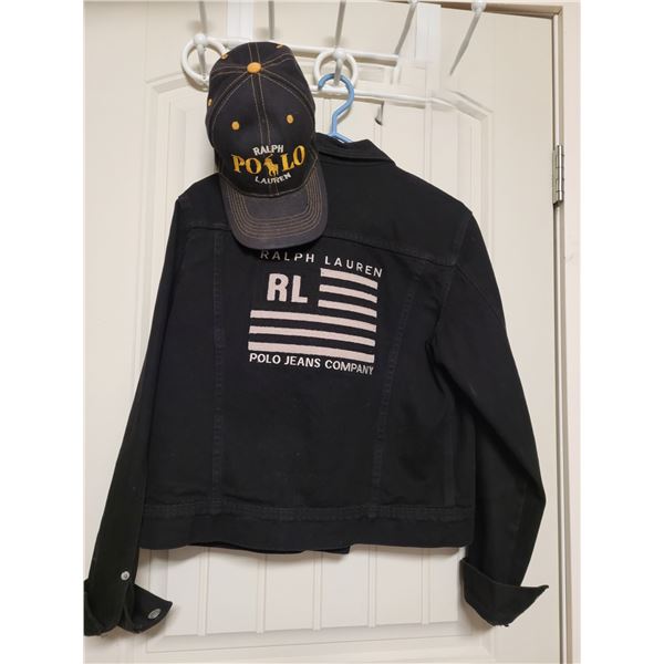 Authentic Ralph Lauren Polo, black denim jean jacket & hat.