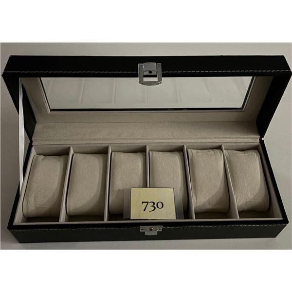 Watch Case - Holds 6 Watches - Black Leather 12" x 4 1/2".
