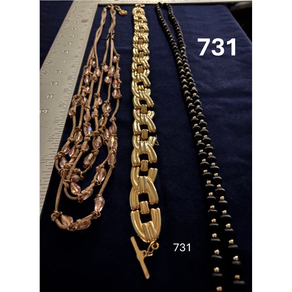Gold Chunky Chain; Glass Bead Necklace; Black & Gold Beaded