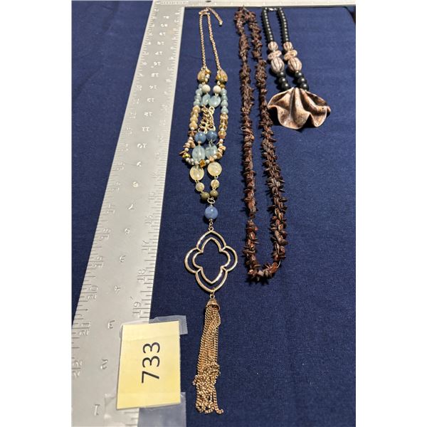 Blue & Gold Necklace; 2- Shell Necklaces