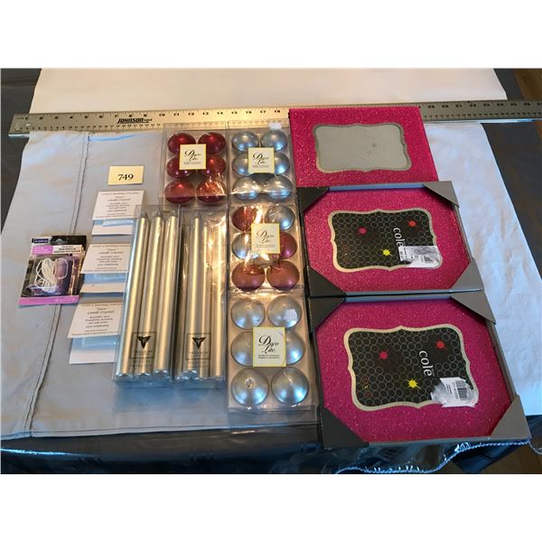 Silver & Red Candles, Candle Crystals & Wicks, 3 Pictures Frames 5" x 7"