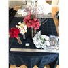 Image 1 : 2 Small Glass Vases with Silk Flowers & Glass Stones