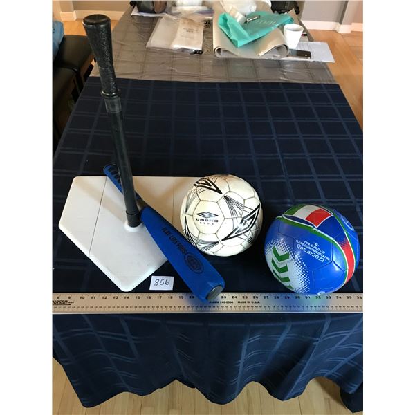 T-Ball & Bat; 2 Soccer Balls