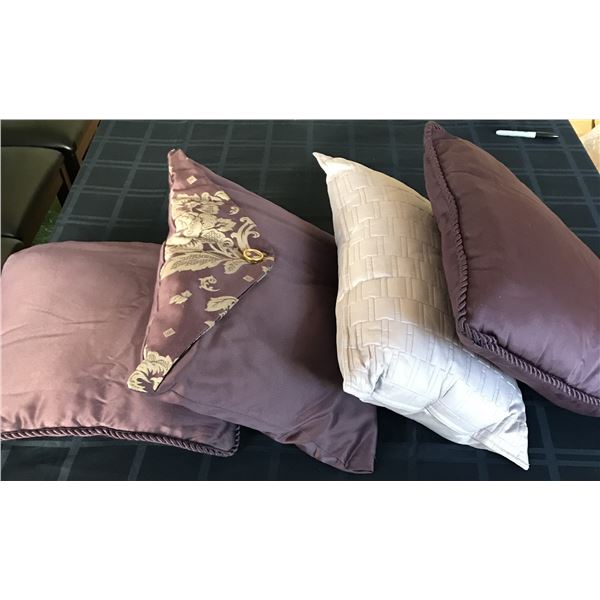 4 Throw Pillows for Bed, etc. (3 Mauve, 1 White)