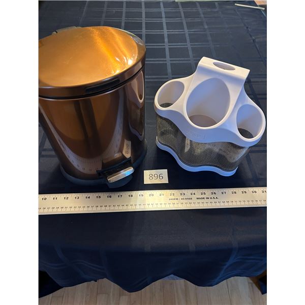 Rust Coloured Garbage Can & Hair Tool Organizer