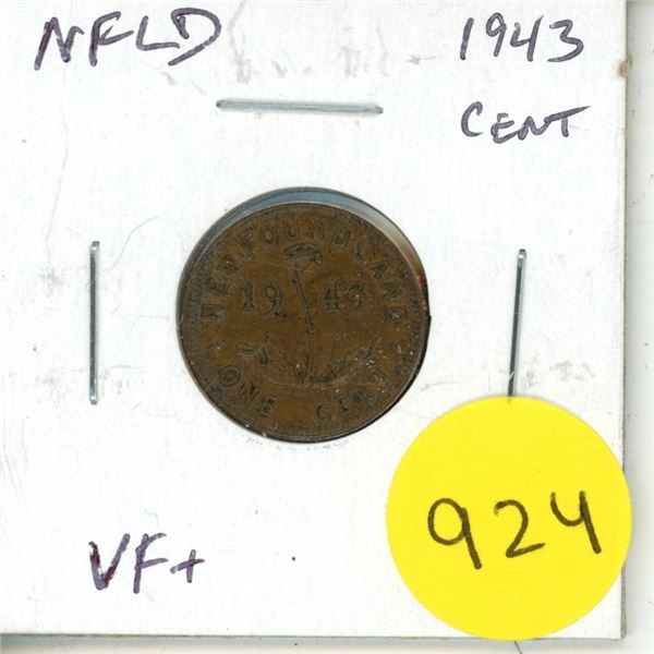 Newfoundland. 1943 1 Cent. Issued during World War II. VF+.