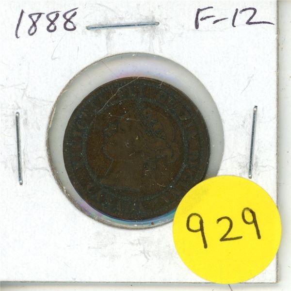 1888 Canadian Victorian Large Cent. F-12.