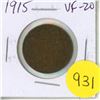Image 1 : 1915 Canadian Large Cent. Issued during World War I. VF-20.