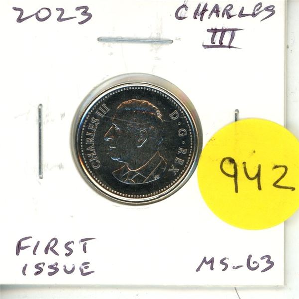 2023 Canadian King Charles III Nickel 5 Cents. First issue of the new king. MS-63.