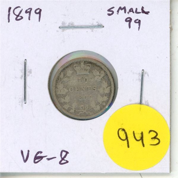 1899 Canadian Victorian Silver 10 Cents. Small 99 variety. VG-8.