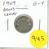 Image 1 : 1909 Broad Leaves Silver 10 Cents. G-4. Scarce.