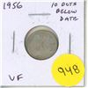 Image 1 : 1956 Silver 10 Cents. Has 10 Dots below the Date. VF-20. Scarce.