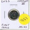 Image 1 : 2023 Canadian King Charles III 10 Cents. First issue for the new king. MS-63.