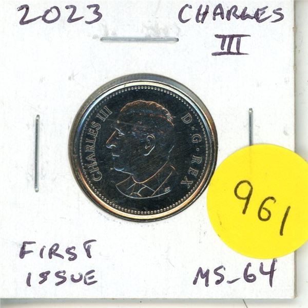 2023 King Charles III 25 Cents. First issue of the new king. MS-64.