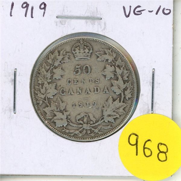 1919 Silver 50 Cents. VG-10.
