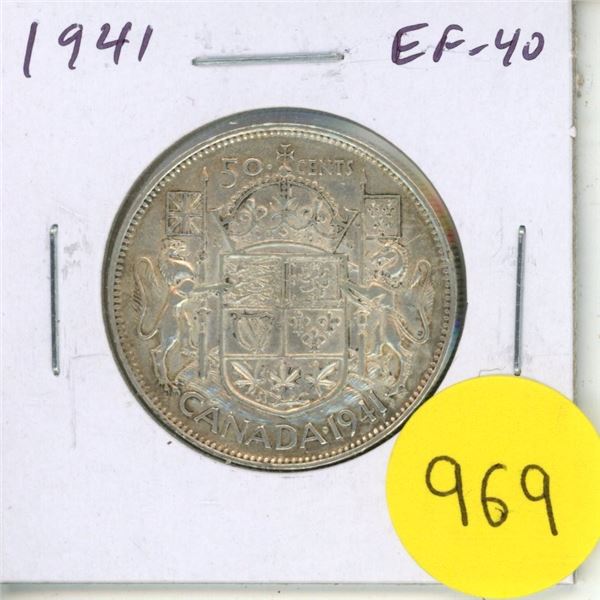 1941 Silver 50 Cents. Minted during World War II. EF-40.
