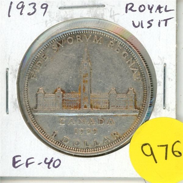 1939 Royal Visit Canadian Silver Dollar. Commemorates the first visit by the King and Queen to Canad