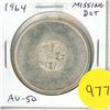Image 1 : 1964 Missing Dot Canadian Silver Dollar. Missing the Dot between the T S. AU-50. Scarce.