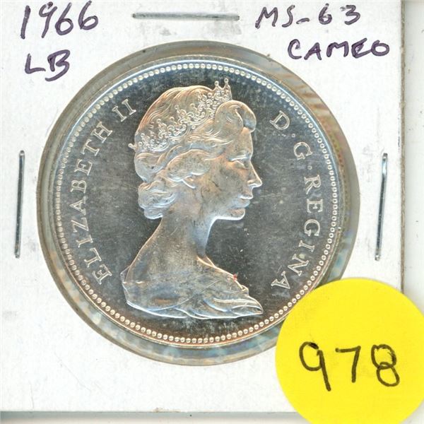 1966 Large Beads Canadian Silver Dollar. MS-63. Cameo.