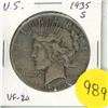 Image 1 : U.S. 1935 S Peace Silver Dollar. San Francisco Mint. VF-20.
