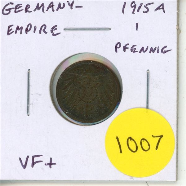 German Empire. 1915A 1 pfennig. Issued during World War I. VF+.