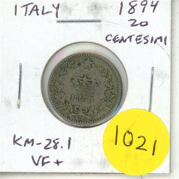 Italy. 1894 20 Centesimi. VF+.