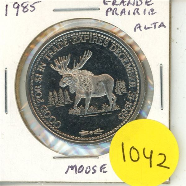 1985 Grande Prairie Alberta Trade Dollar. Moose. BU.