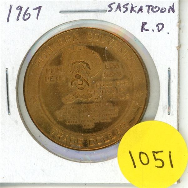1967 Saskatoon Trade Dollar. Commemorates the Canada’s 100th birthday. BU. Rotated Die.