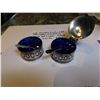 Image 3 : VINTAGE MUSTARD POT AND SALT CELLAR, COBALT INSERTS