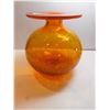 Image 2 : VINTAGE FLARED TOP ORANGE CRACKLE GLASS AMBERINA HANDBLOWN VASE